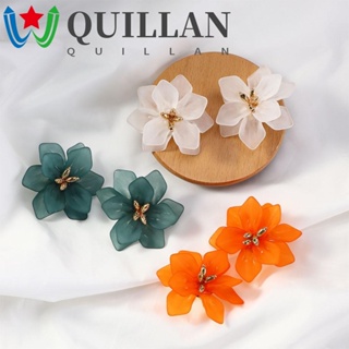 Quillan ต่างหูสตั๊ด อะคริลิค เรซิ่น รูปกลีบดอกไม้ ขนาดใหญ่ สีขาว สีเขียว เครื่องประดับ 1 คู่