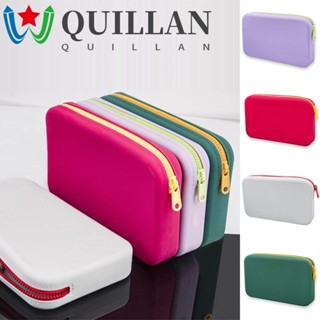 Quillan กระเป๋าเครื่องสําอาง ซิลิโคน ทรงสี่เหลี่ยม จุของได้เยอะ สีตัดกัน น่ารัก สีพื้น ขนาดเล็ก สําหรับกลางแจ้ง