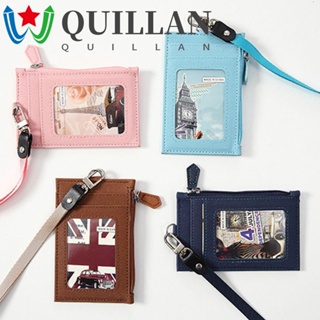 Quillan กระเป๋าใส่บัตรประจําตัวประชาชน พร้อมเชือกเส้นเล็ก หนัง PU กระเป๋าสตางค์ ขนาดเล็ก อุปกรณ์การเรียน สํานักงาน นักเรียน สายคล้องคอ บัตรรถบัส