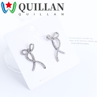 Quillan ต่างหูโบว์ เพทาย เรขาคณิต ริบบิ้นแวววาว โบสีเงิน เพชร โบ คริสตัล พลอยเทียม ผู้หญิง ต่างหู