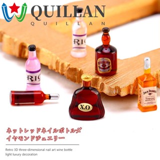 Quillan เครื่องประดับตกแต่งเล็บ รูปขวดไวน์น่ารัก ขนาดเล็ก แวววาว สไตล์สเตอริโอ XO DIY