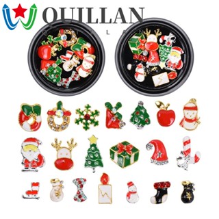 Quillan อุปกรณ์ตกแต่งเล็บ พลอยเทียม กลิตเตอร์ เพทาย ลายเกล็ดหิมะ ซานต้า คริสต์มาส 3D สําหรับตกแต่งเล็บ