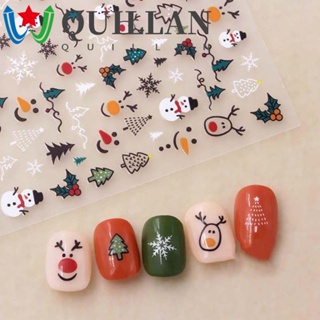 Quillan สติกเกอร์ติดเล็บ ลายการ์ตูนคริสต์มาส กวาง ซานตาคลอส เกล็ดหิมะ แมว ผู้หญิง สําหรับตกแต่งเล็บ