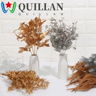 Quillan ช่อดอกยูคาลิปตัสปลอม พลาสติก สีเงิน สีทอง สําหรับตกแต่งห้องนอน คริสต์มาส