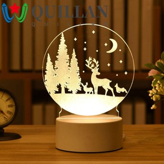 Quillan โคมไฟตั้งโต๊ะ รูปกวางเอลก์ 3D ชาร์จ USB สําหรับตกแต่งคริสต์มาส