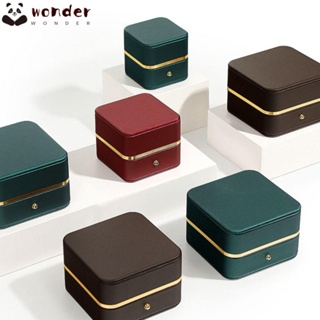 Wonder กล่องเก็บแหวน หนัง PU กํามะหยี่ ทรงสี่เหลี่ยม สีทอง หรูหรา แบบพกพา สําหรับหมั้น บรรจุภัณฑ์ เครื่องประดับ