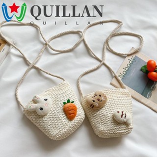 Quillan กระเป๋าสตางค์ฟาง ขนาดเล็ก ลายการ์ตูนสัตว์น่ารัก สไตล์โบฮีเมียน แฟชั่นฤดูร้อน สําหรับเด็ก