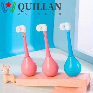 Quillan แปรงสีฟันสามด้าน แบบพกพา เดินทาง ทําความสะอาดช่องปาก น่ารัก สุขภาพช่องปาก รูปตัว U ของเล่นเพื่อสุขอนามัยในช่องปาก อายุ 2-12 ปี