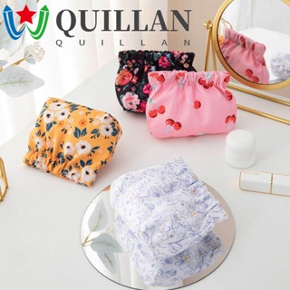 Quillan กระเป๋าเครื่องสําอาง ลายใบไม้ เชอร์รี่ พีช ดอกไม้ ปิดเองได้