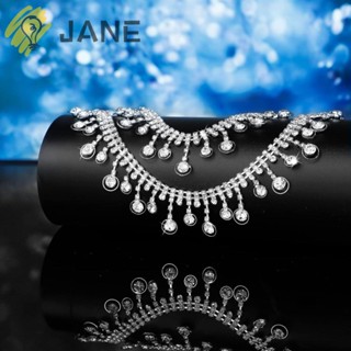Jane สายโซ่พู่ยาว ประดับพลอยเทียม สีเงิน กว้าง 1.1 นิ้ว ยาว 1 หลา สําหรับเย็บผ้า