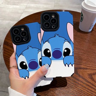 เคสโทรศัพท์มือถือหนังแกะ แบบนิ่ม กันกระแทก ลายการ์ตูน Stitch สีฟ้า สําหรับ Iphone 11Pro MAX 14 PRO MAX 11 12 13 6 7 8plus XR Xmax