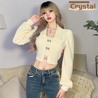 Crystal  เสื้อแฟชั่นผู้หญิง เสื้อแขนยาว คลุม ไหมพรม ครอปเสื้อแขนยาว  Beautiful ทันสมัย fashion ทันสมัย A91KDQO 36Z230909