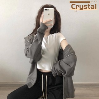 Crystal เสื้อผ้าผู้ญิง แขนยาว เสื้อฮู้ด คลุมหญิง สไตล์เกาหลี แฟชั่น A98J27J