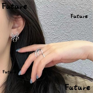 Future ต่างหูเพทาย อัลลอย ลายแมงมุม สีดํา ของขวัญ สไตล์เรโทร สําหรับผู้หญิง 4 คู่