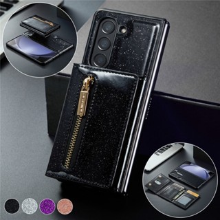 เคสหนัง PU ฝาพับ พร้อมช่องใส่บัตร มีซิป ถอดออกได้ สําหรับ Samsung Galaxy Z Fold 3 4 5