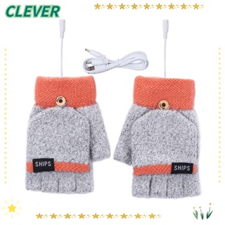 Clever ถุงมือถักนิตติ้ง แบบครึ่งนิ้ว ให้ความอบอุ่น ให้ความอบอุ่น ชาร์จ USB เหมาะกับฤดูหนาว สําหรับผู้ชาย และผู้หญิง