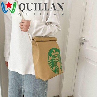 Quillan กระเป๋าเป้สะพายหลัง ผ้าแคนวาส ขนาดใหญ่ จุของได้เยอะ ลายตัวอักษร Starbucks สร้างสรรค์ สําหรับใส่แล็ปท็อป เดินทาง