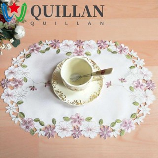 Quillan แผ่นรองจาน ทรงกลม ปักลูกไม้ ลายดอกไม้ สําหรับโต๊ะทานอาหาร