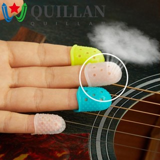 Quillan ถุงมือยางซิลิโคน ป้องกันนิ้วมือ สีพื้น สําหรับเย็บผ้า อูคูเลเล่ กีตาร์ 4 ชิ้น ต่อชุด