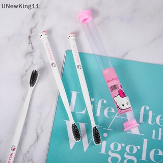 Unewking Kawaii แปรงสีฟันเส้นใยพลาสติก แบบนิ่ม ลายการ์ตูนคิตตี้ แบบพกพา สําหรับเด็กผู้หญิง