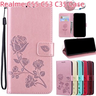 เคสโทรศัพท์มือถือหนัง ฝาพับ พร้อมช่องใส่บัตร ตั้งได้ สําหรับ Realme C53 C55 C35 C33 C30 C25Y C25s C25 C21Y C21 C20 C30s C17 C15 C12 C11 10 7i Narzo 50A 50i Prime Pro 5G