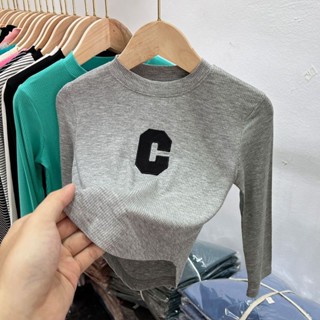 【Girl Tshirt】เสื้อยืดแขนยาว ผ้าฝ้าย พิมพ์ลาย สไตล์เกาหลี แฟช…