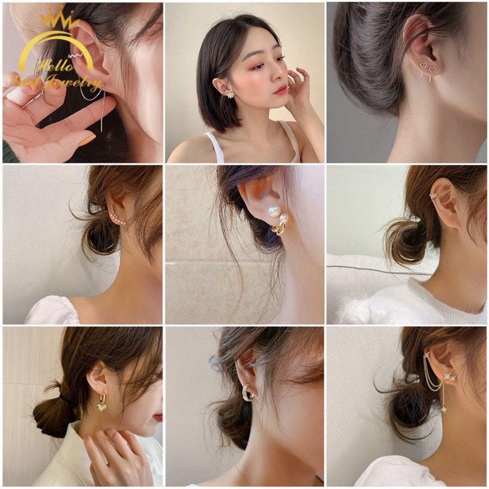 A HELLO GIRL ต่างหูเข็มเงิน 925 ประดับเพชร เพทาย ปรับได้ สไตล์เกาหลี สําหรับผู้หญิง - รูปที่ 5