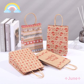 June ถุงกระดาษใส่ขนม ลายเกล็ดหิมะ คริสต์มาส DIY สําหรับเด็ก 5 ชิ้น