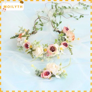 Moilyth ที่คาดผม มงกุฎดอกไม้ พวงหรีด เครื่องประดับผม ที่คาดผม ฤดูใบไม้ผลิ หน้าผาก เจ้าสาว พวงหรีด หูฟังผู้หญิง