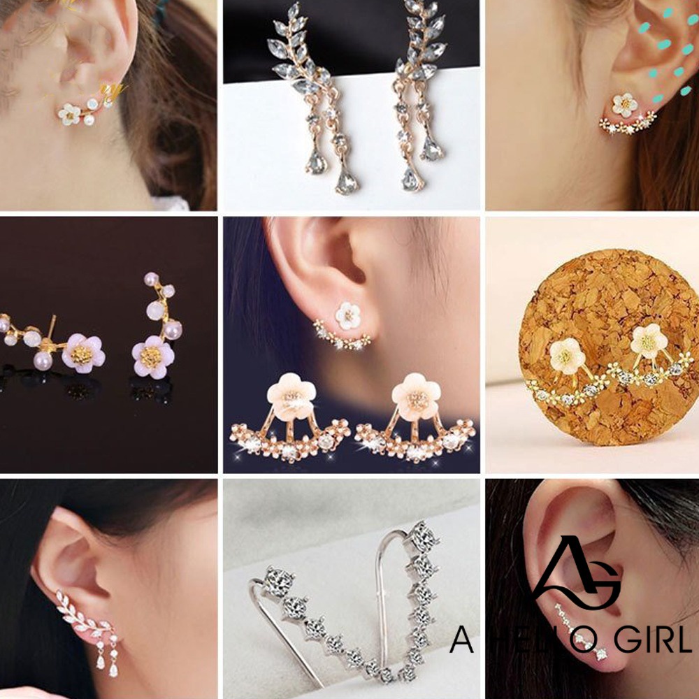 A HELLO GIRL ต่างหู รูปเปลือกหอย ดอกไม้ ประดับมุก แบบเรียบง่าย สไตล์เกาหลี เครื่องประดับ สําหรับผู้หญิง