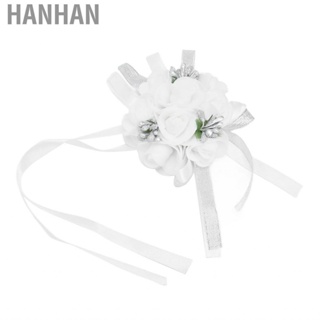 Hanhan White Wedding Wrist Flower With Pearl Ribbon Design Marriage