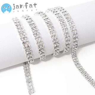 Janfat สายโซ่คริสตัล พลอยเทียม 3 มม. สีเงิน 2 แถว 10 หลา สําหรับตกแต่งเสื้อผ้า DIY