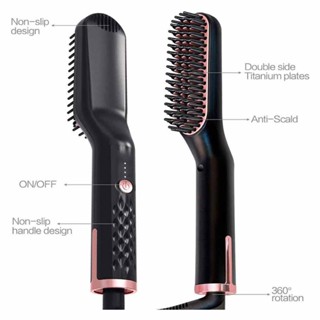 3-In-1 Electric Beard Straightener Hair Straightener Brush Styling Comb Travel