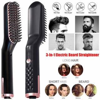 3-In-1 Electric Beard Straightener Hair Straightener Brush Styling Comb Travel