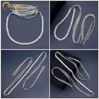Sukaa เข็มขัดเจ้าสาว ประดับพลอยเทียม สีเงิน สําหรับตกแต่งชุดแต่งงาน เข็มขัดกว้าง สําหรับชุดเดรส