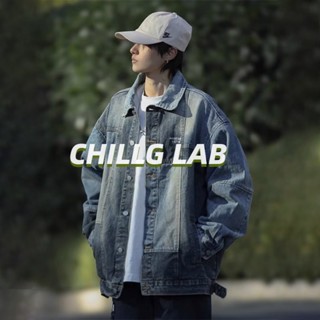 Chillg LAB เสื้อแจ็กเก็ตแขนยาว คอปก แต่งกระดุมแถวเดียว ไล่โทนสี แฟชั่นฤดูใบไม้ผลิ และฤดูใบไม้ร่วง สไตล์ฮาราจูกุ สําหรับผู้ชาย