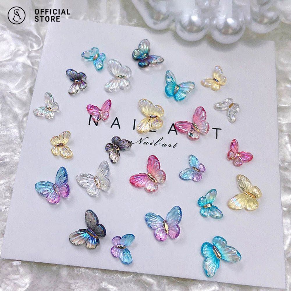 30 ชิ้น เล็บศิลปะ Aurora อุปกรณ์ตกแต่งเล็บ เครื่องประดับผีเสื้อ ไล่ระดับสีเรซิ่นผีเสื้อสามมิติ