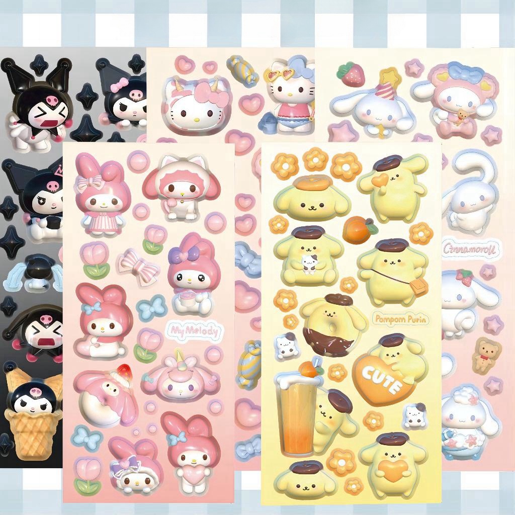 SANRIO Lanlanstickersworld สติกเกอร์ 3D สําหรับติดตกแต่งหมวกกันน็อค จักรยาน 6 แผ่น 1 แผ่น