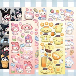 สติกเกอร์ ลาย Sanrio Hello Kitty Kuromi Cinnamoroll Pompompurin 3D สําหรับติดตกแต่งกระเป๋าเดินทาง โทรศัพท์มือถือ แล็ปท็อป โน้ตบุ๊ก 6 1 แผ่น