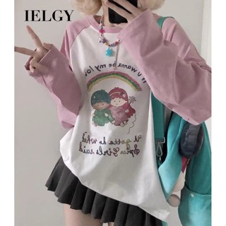 Ielgy ต้นฤดูใบไม้ร่วง สไตล์เกาหลี หลวม ขี้เกียจ ลม ส่วนบาง เสื้อยืดแขนยาว ผู้หญิง