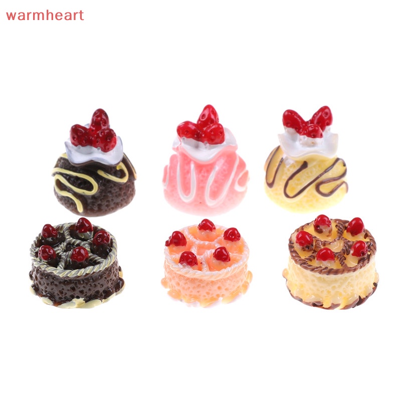 (warmheart) เค้กครีมเรซิ่น 3D อุปกรณ์เสริม สําหรับตกแต่งบ้านตุ๊กตา 6 ชิ้น