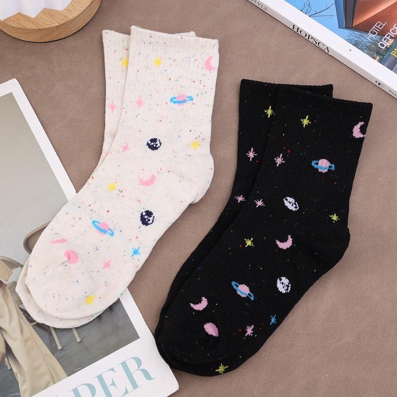 Kawaii ถุงเท้าข้อยาว แบบนิ่ม กันลื่น ลายดวงจันทร์ และดาวน่ารัก สไตล์ฮาราจูกุ สําหรับผู้หญิง - รูปที่ 3