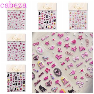 Cabeza สติกเกอร์ตกแต่งเล็บ ลายโบว์ ตัวอักษรภาษาอังกฤษ สีชมพู สําหรับตุ๊กตาบาร์บี้