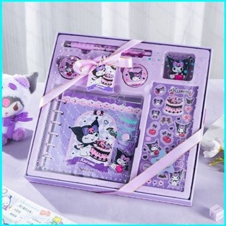 Doly 10 ชิ้น / เซต Sanrio Kuromi ชุดสมุดโน้ต DIY กล่องของขวัญ สําหรับเด็กผู้หญิงและนักเรียน ปากกาเจล สติกเกอร์ เทปกระดาษ