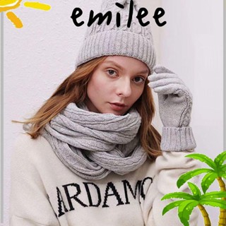 Emilee หมวกบีนนี่ ผ้าวูลถัก ให้ความอบอุ่น หน้าจอสัมผัส สีพื้น แฟชั่นฤดูหนาว สําหรับผู้หญิง