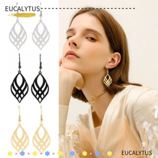 Eutus ต่างหูสเตนเลส ทรงเรขาคณิต สีทอง สีดํา เครื่องประดับ สําหรับผู้หญิง