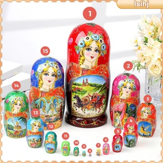 [Lslhj] ตุ๊กตาไม้รัสเซีย Matryoshka เพ้นท์มือ สําหรับเด็กผู้หญิง 15 ชิ้น