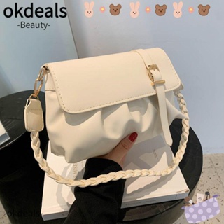 Okdeals กระเป๋าสะพายไหล่ สะพายข้าง ใต้วงแขน หนัง PU สีพื้น สไตล์วินเทจ มินิมอล แฟชั่นสําหรับผู้หญิง