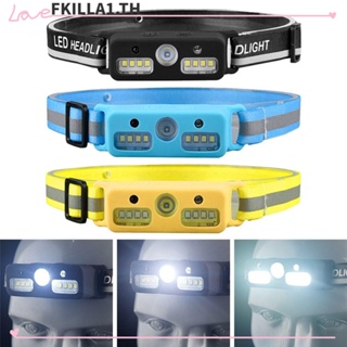 Faccfki ไฟฉาย ไฟหน้า LED เซนเซอร์จับการเคลื่อนไหว ชาร์จ USB 3 สี แบบพกพา XPE+COB สําหรับตั้งแคมป์