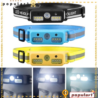 Popular ไฟฉาย XPE+COB LED ชาร์จ USB เซนเซอร์จับการเคลื่อนไหว ไฟหน้า ABS กันน้ํา 3 สี สําหรับตั้งแคมป์